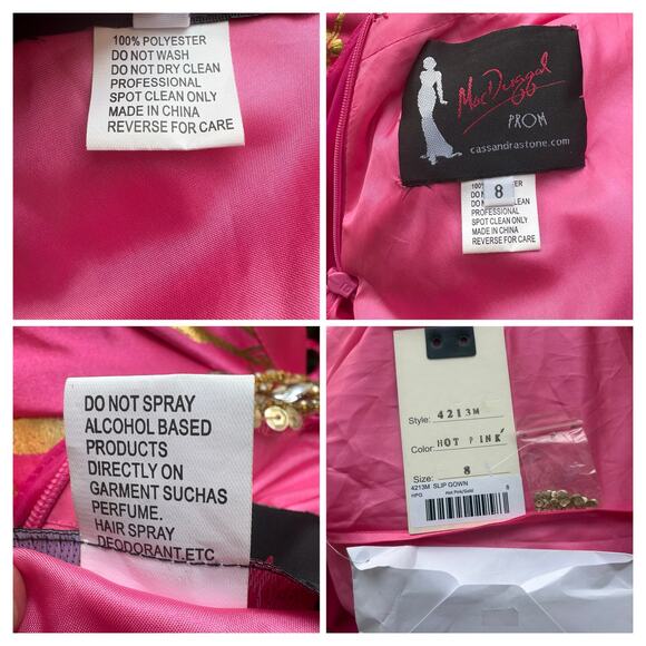 Mac Duggal Cassandra Stone Prom Dress Gown Hot Pink Gold Beaded Metallic Formal - Picture 15 of 16